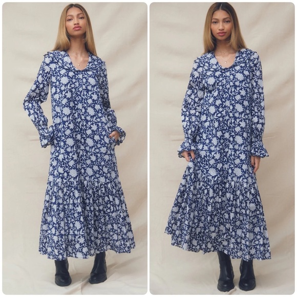 New! Ophelia & Indigo Navy Floral Tilly Maxi Dress 💙 XS NWT! - Picture 1 of 12
